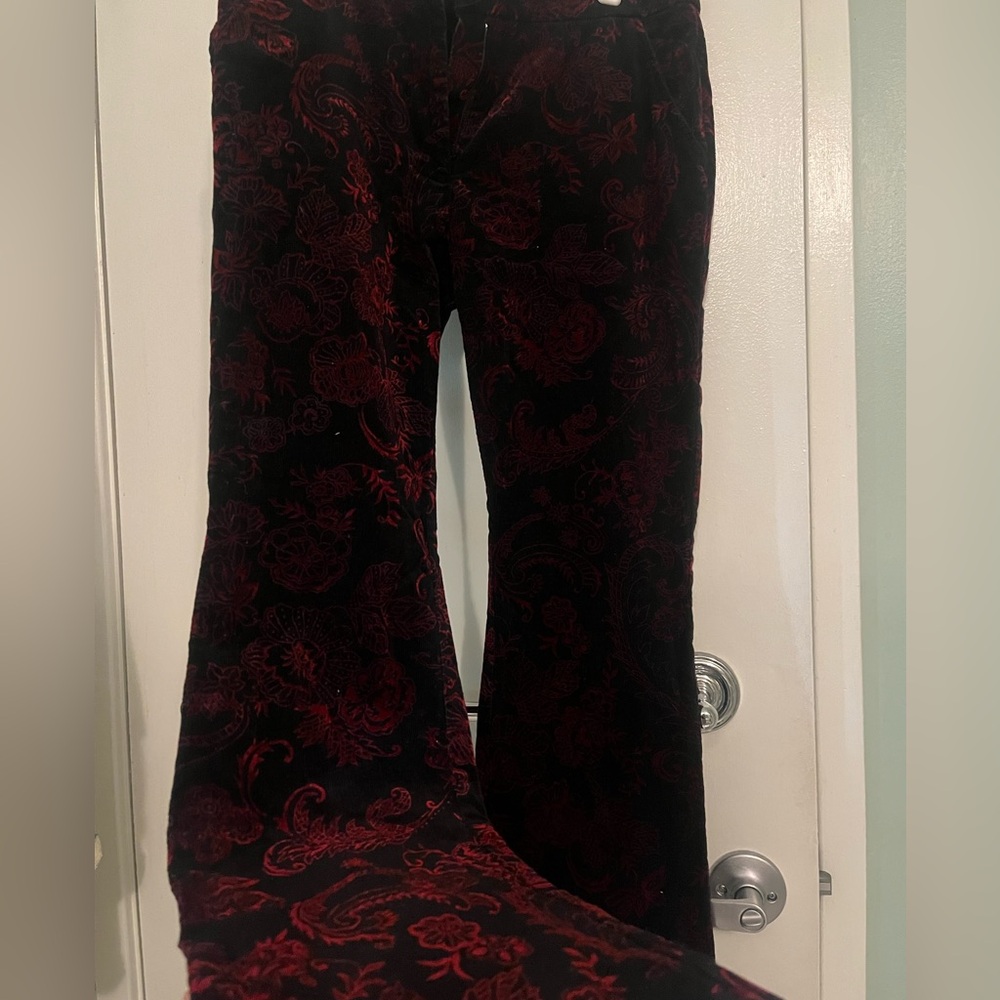 Vintage Karen Kane red and black velvet pants